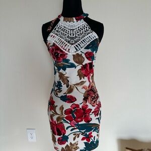 Floral Halter Dress with Lace Detail